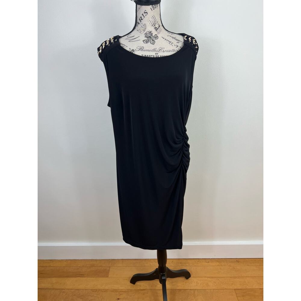 Dana Buchman Sleeveless Midi Black dress with side scrunch detail